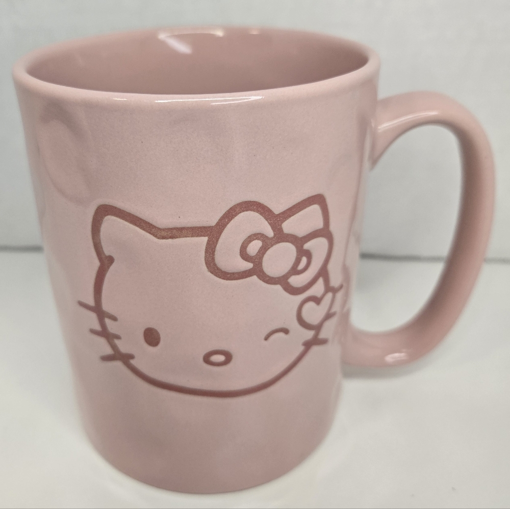 Sanrio Hello Kitty Pink Winking Face Heart Double Sided Textured Ceramic Mug